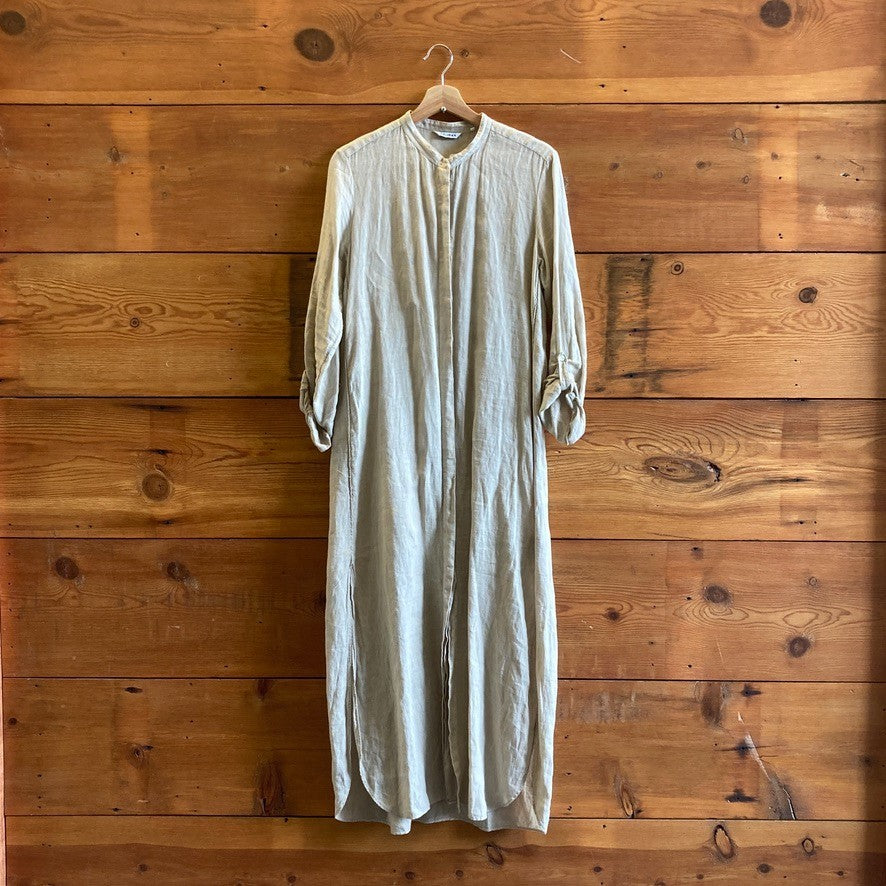 44 / 8 - Caliban Natural 100% Linen Long Sleeve Button Front Maxi Dress 1205DA