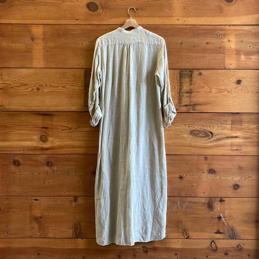 44 / 8 - Caliban Natural 100% Linen Long Sleeve Button Front Maxi Dress 1205DA