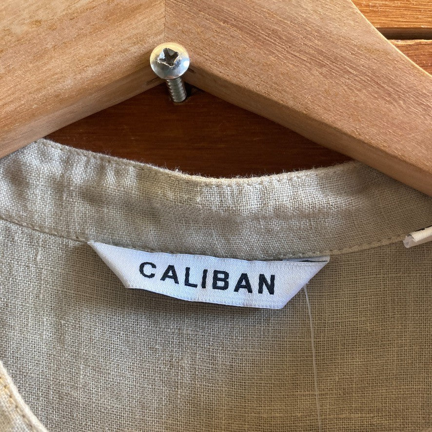 44 / 8 - Caliban Natural 100% Linen Long Sleeve Button Front Maxi Dress 1205DA