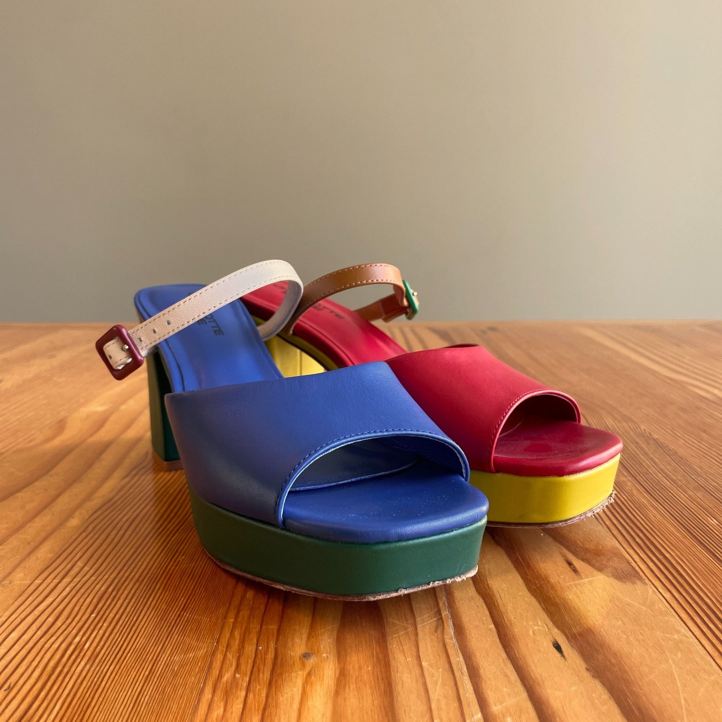 10 - Charlotte Stone $258 Mismatched Leather Block Heel Babette Heels 0628AC