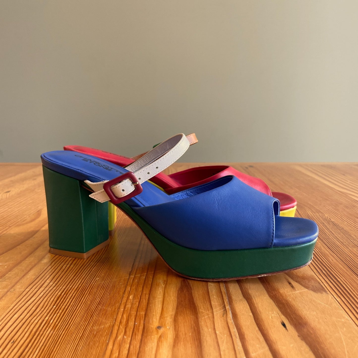 10 - Charlotte Stone $258 Mismatched Leather Block Heel Babette Heels 0628AC