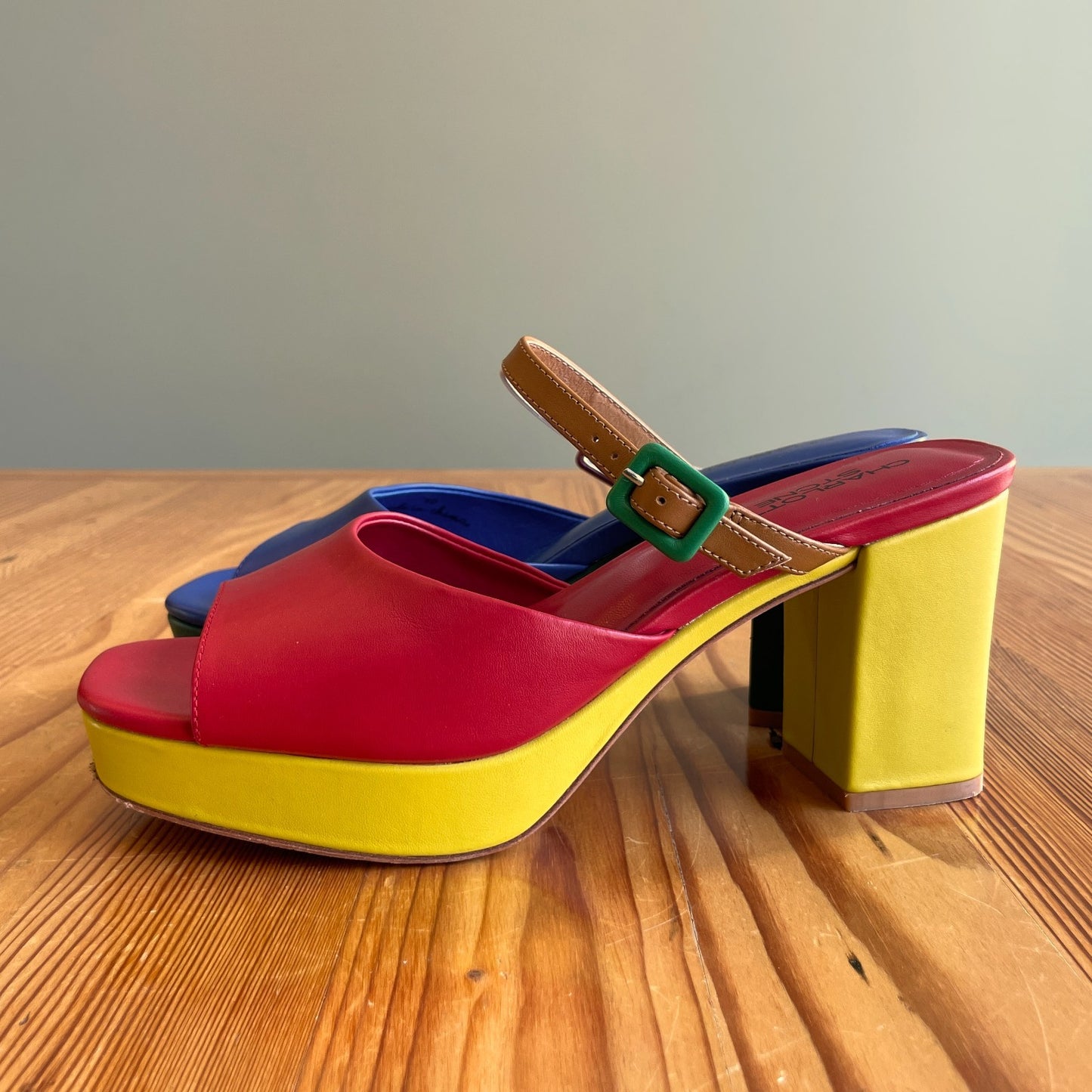 10 - Charlotte Stone $258 Mismatched Leather Block Heel Babette Heels 0628AC