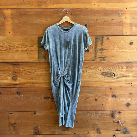 S - AllSaints Washed Black NEW Filor Gathered T-Shirt Midi Dress 0224DM