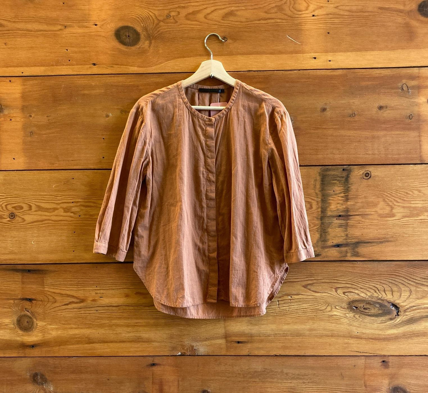 M - Jenni Kayne Brown Cotton Linen Button Up Loose 3/4 Sleeve Blouse Top 0316CK
