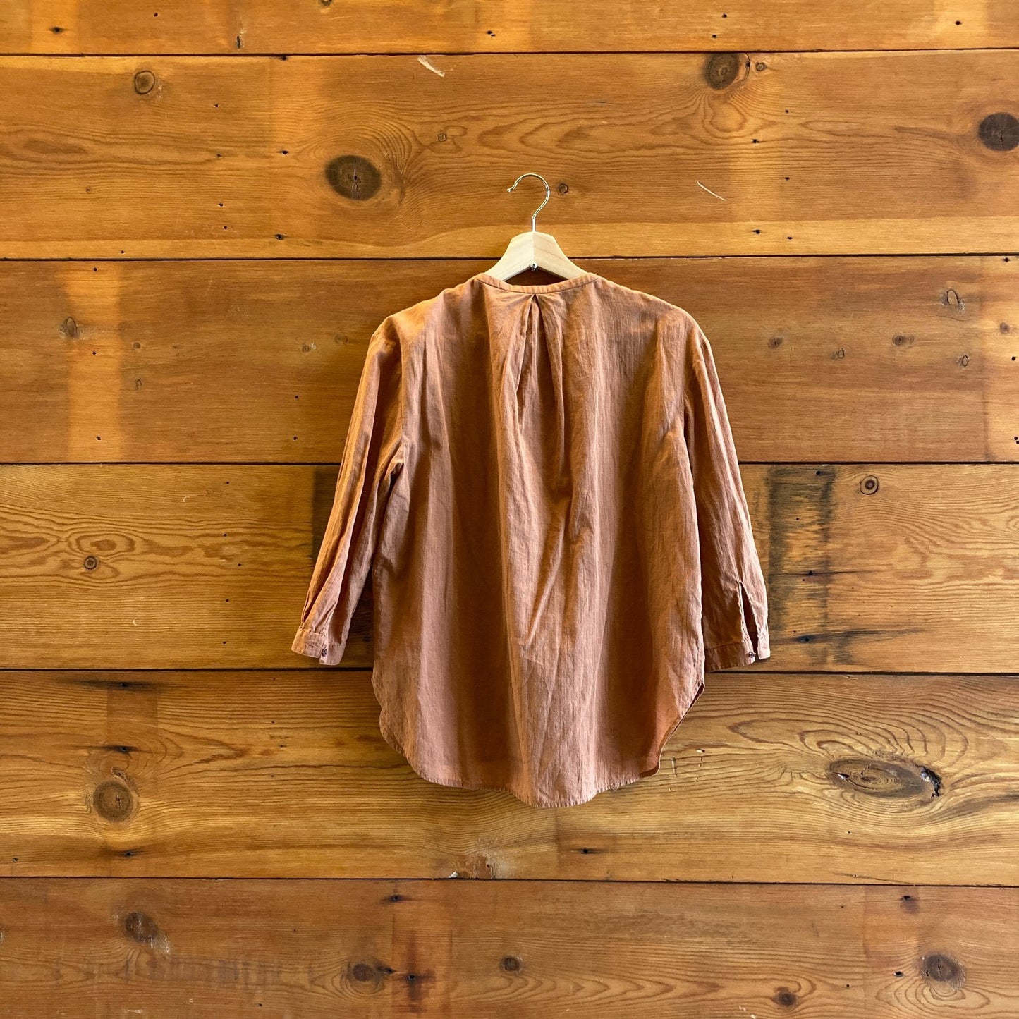 M - Jenni Kayne Brown Cotton Linen Button Up Loose 3/4 Sleeve Blouse Top 0316CK