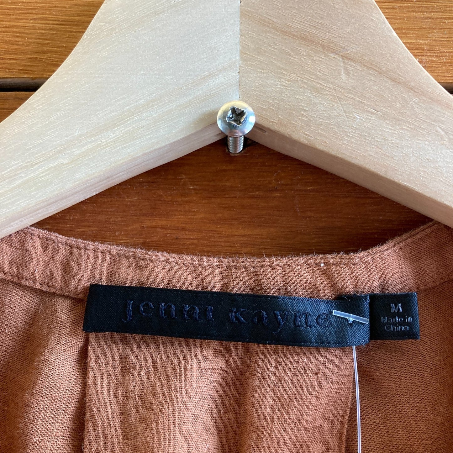 M - Jenni Kayne Brown Cotton Linen Button Up Loose 3/4 Sleeve Blouse Top 0316CK