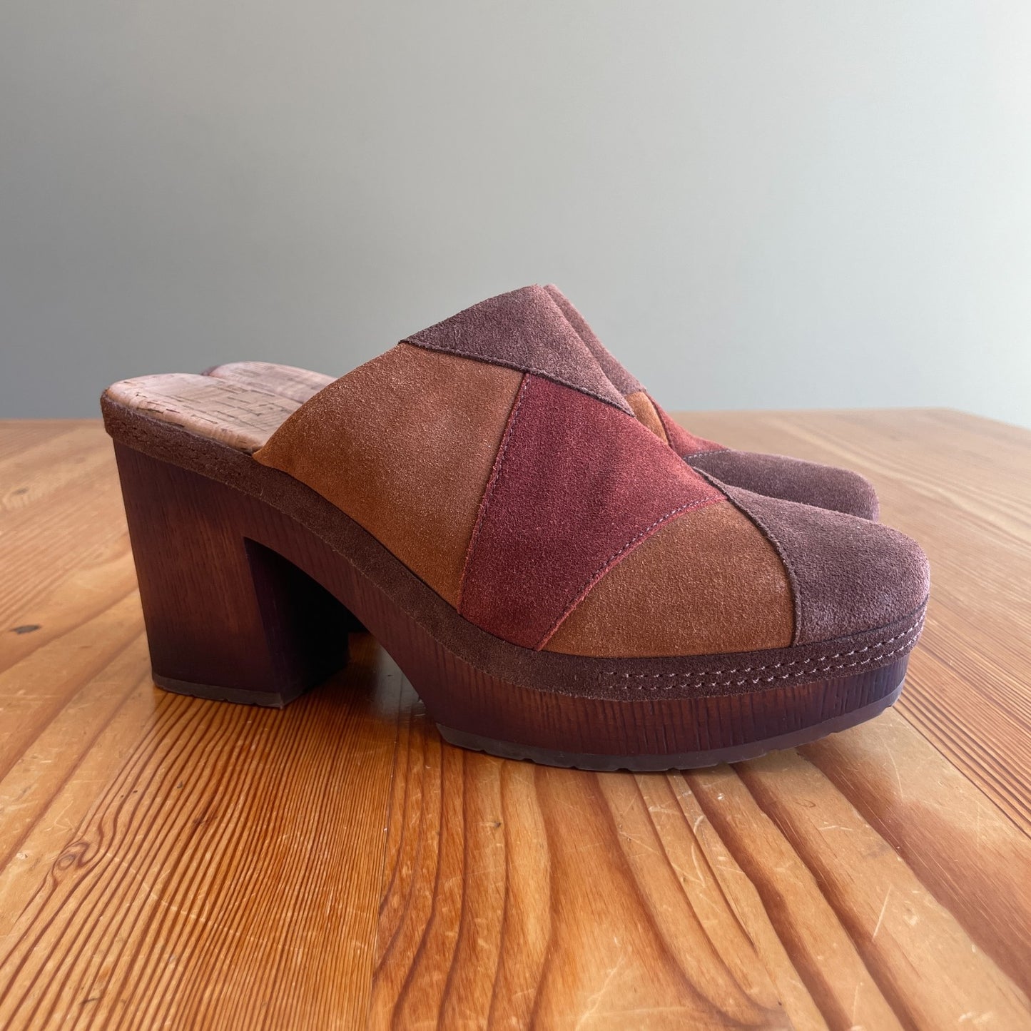8 - Korks Brown Patchwork Suede Y2K Platform Clogs Mules Marla Shoes 1008JO