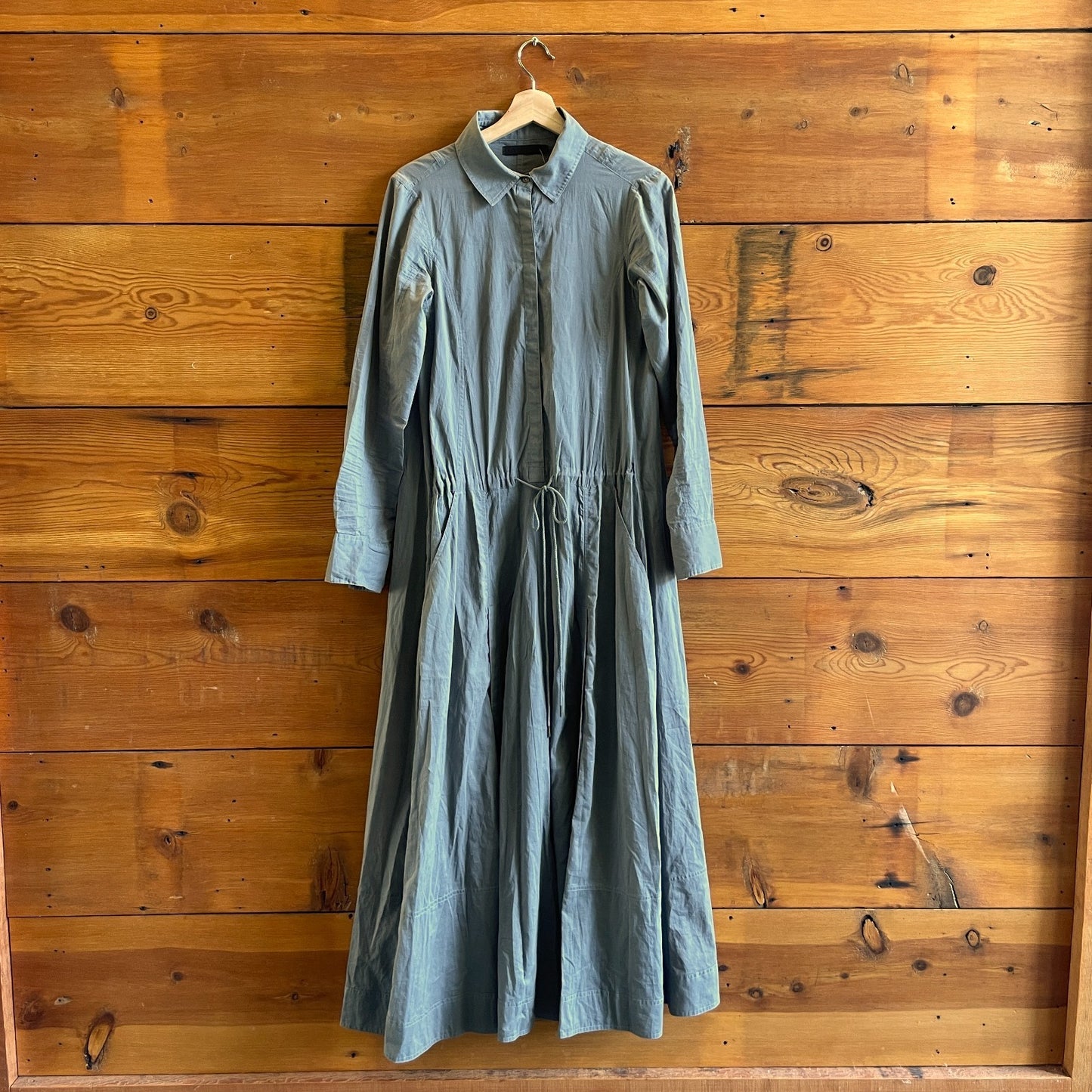 XXS - Nicholas K Gray Tie Waist Maxi Length Long Sleeve Shirt Dress 1202NB