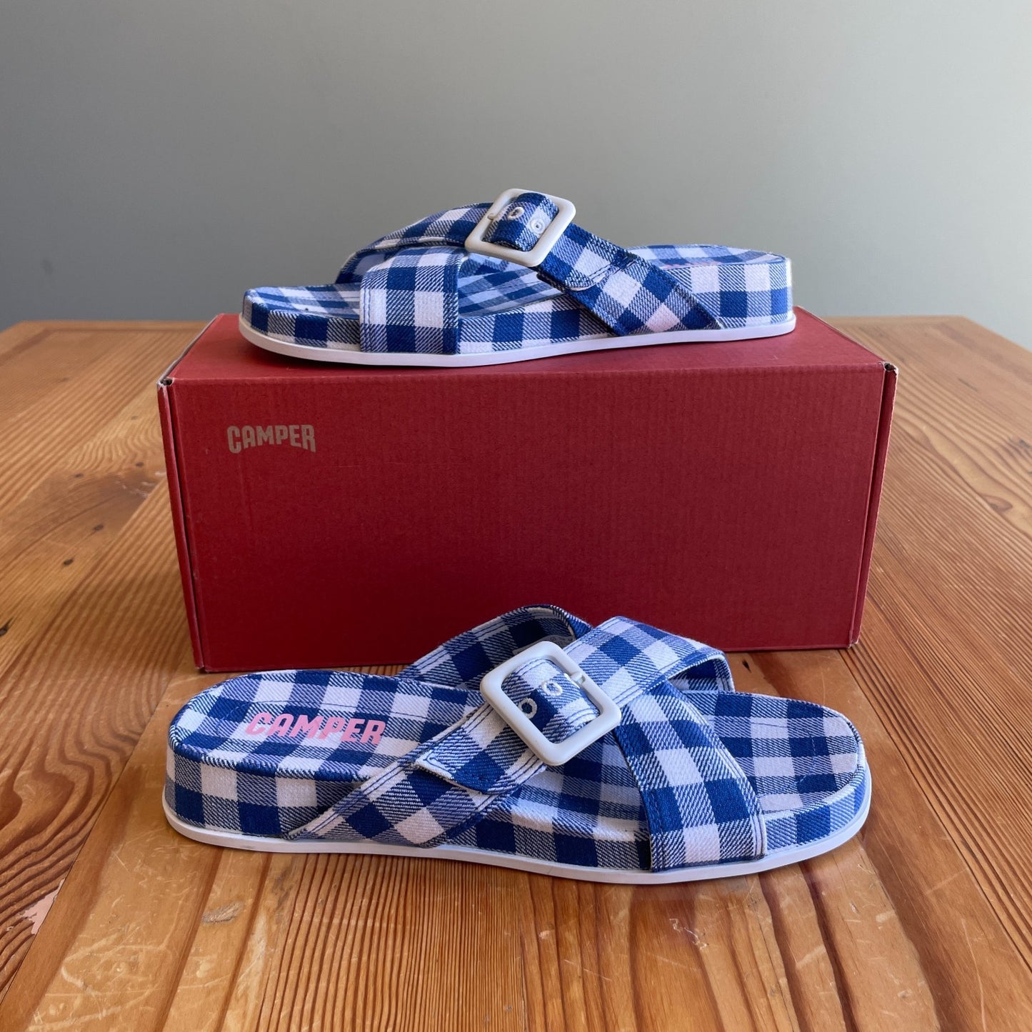 9 / 39 - Camper Blue White Atonik Cross Strap Slide Sandals NEW w/ Box 0802SS
