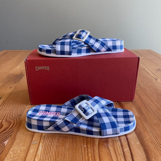 9 / 39 - Camper Blue White Atonik Cross Strap Slide Sandals NEW w/ Box 0802SS