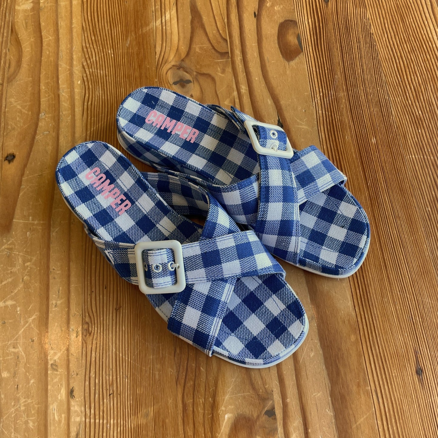 9 / 39 - Camper Blue White Atonik Cross Strap Slide Sandals NEW w/ Box 0802SS
