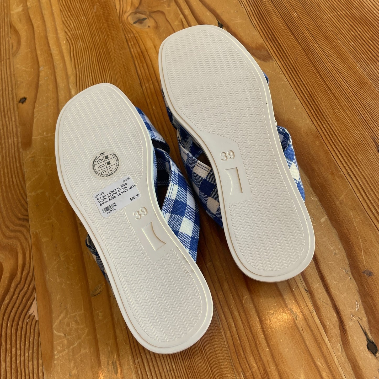 9 / 39 - Camper Blue White Atonik Cross Strap Slide Sandals NEW w/ Box 0802SS