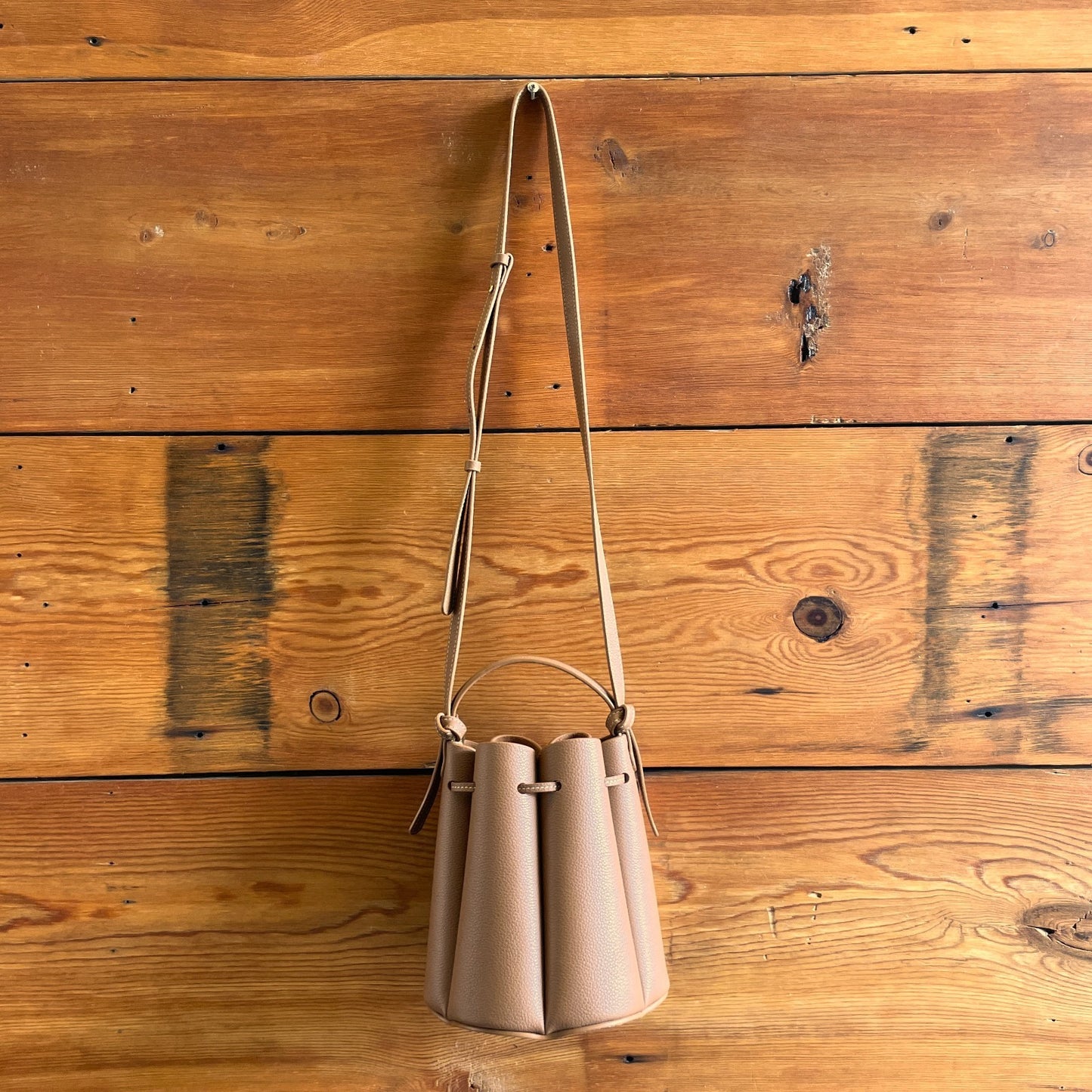 Polene $550 Textured Camel Brown Leather Numéro Huit Bucket Bag 0701JB