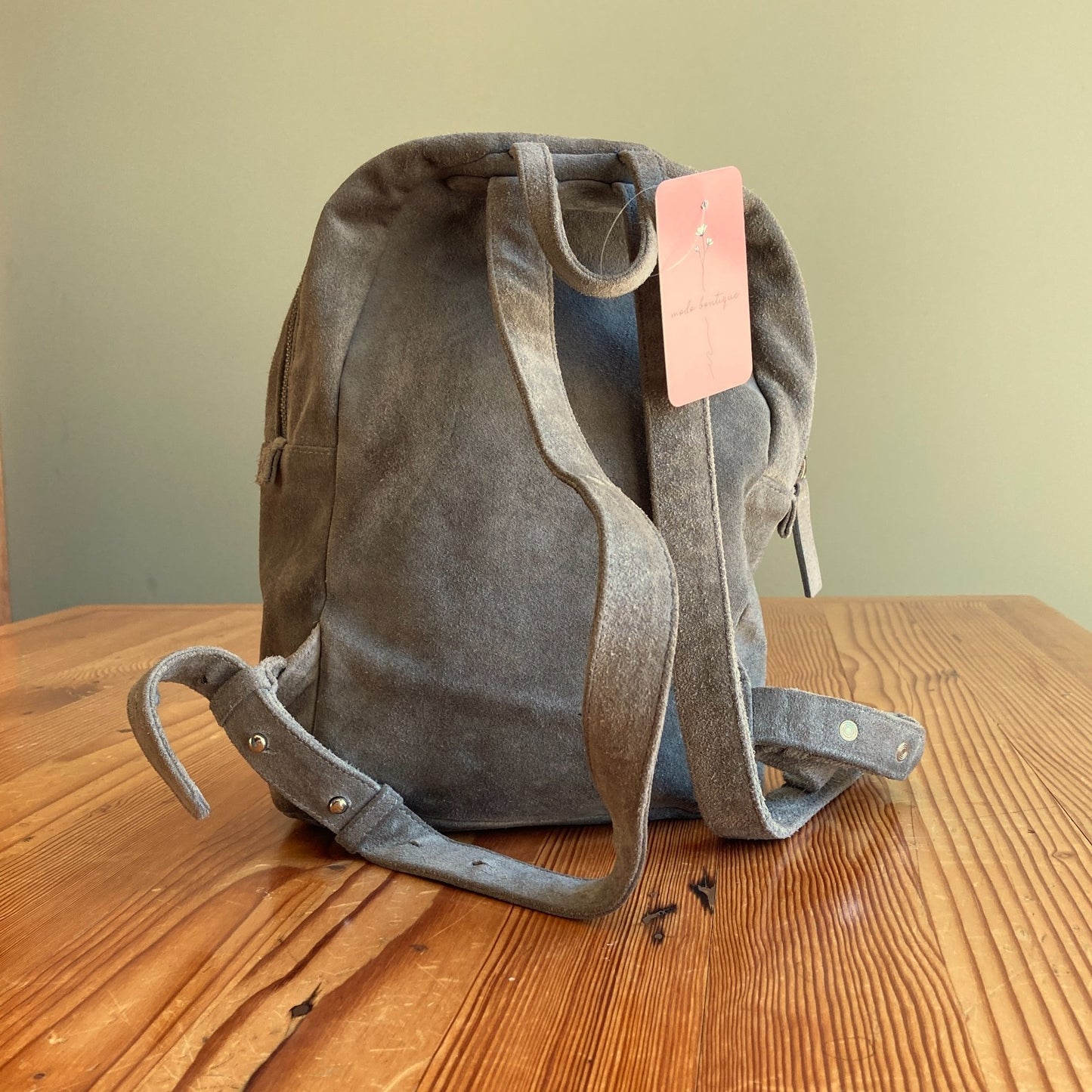 Baggu Mist Green Gray Suede Leather Mini Backpack Made in USA 0206SB