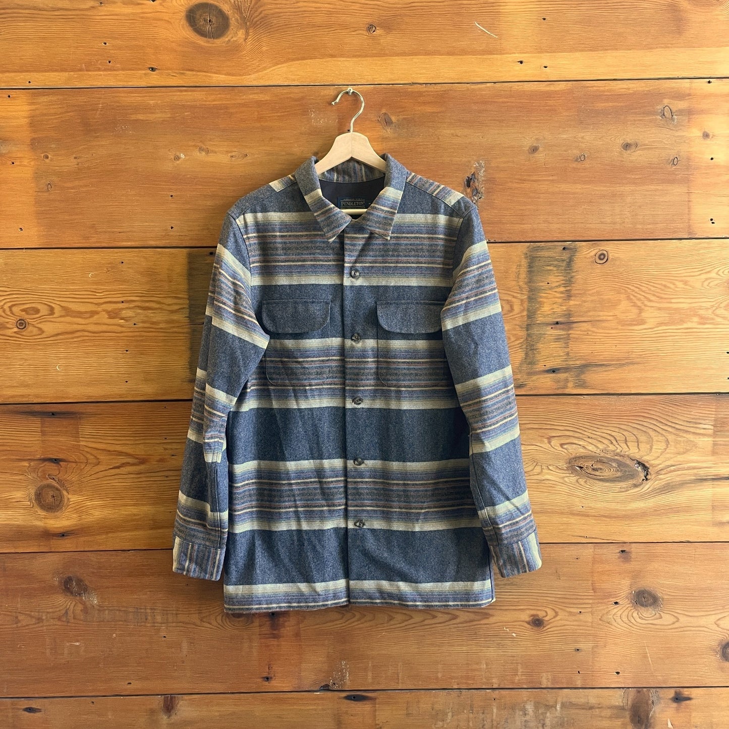 M Mens - Pendleton Gray Multi Color Striped Wool Original Board Shirt 0702LM