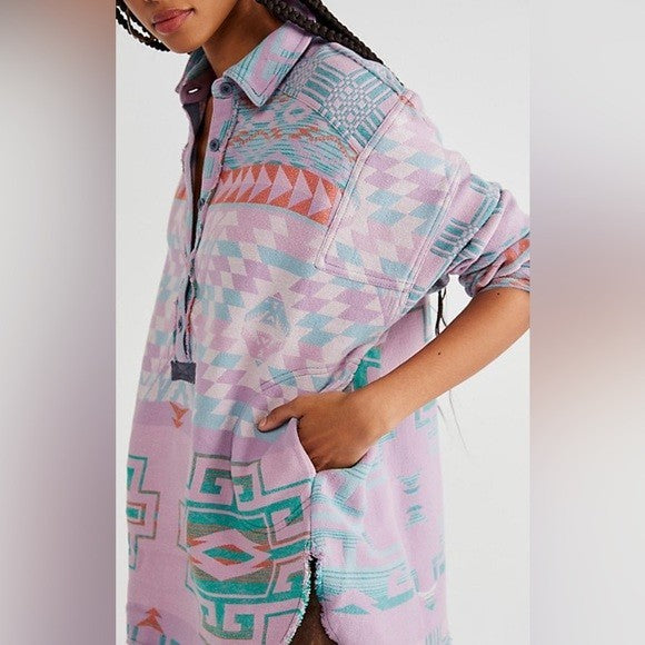 M - We The Free Purple Arizona Sky Pullover Henley Long Sleeve Top 0206BS