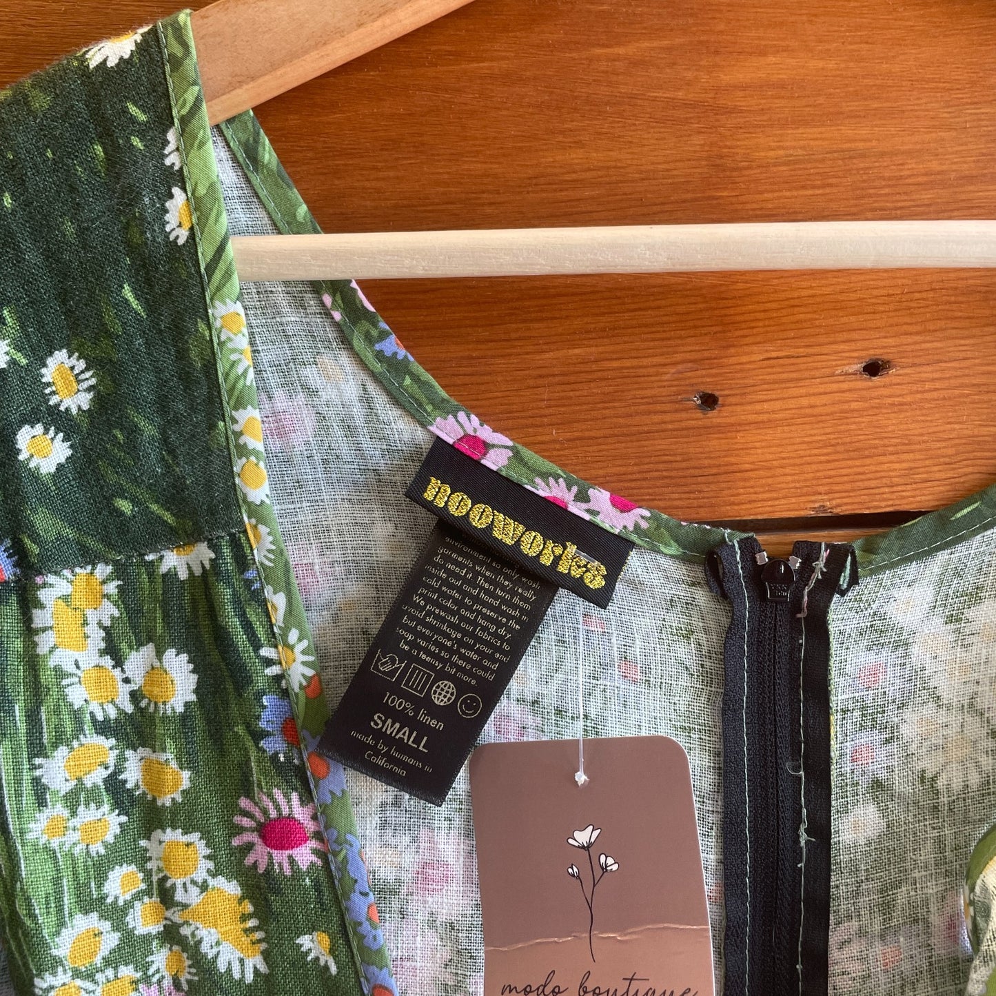 S - Nooworks Green Floral Pattern Linen Sleeveless Wide Leg Crop Jumpsuit 0806KS