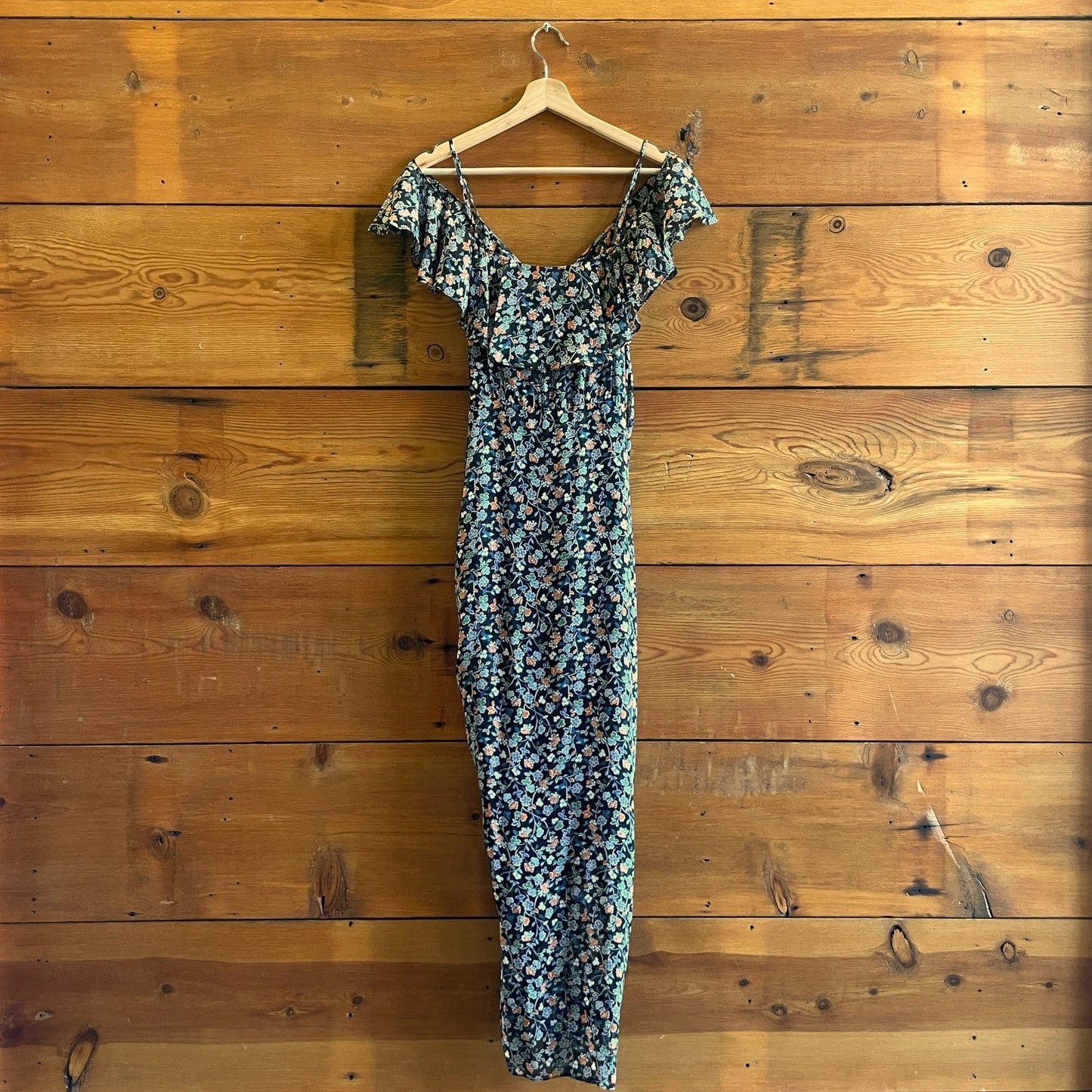 6 - Veronica Beard Blue Floral V Neck Ruched Midi 100% Silk Dress 0428KS