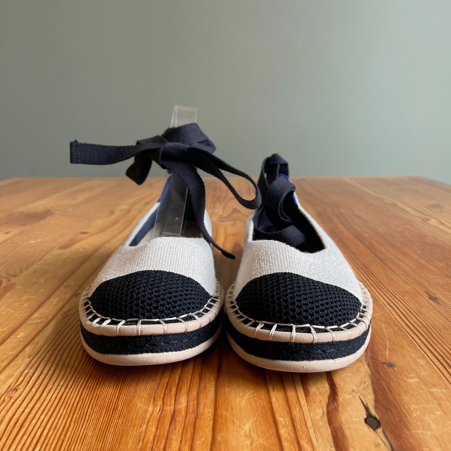 7.5 - Rothy's Cream & Black Canvas Espadrille Flats Boardwalk Shoes 0715MF