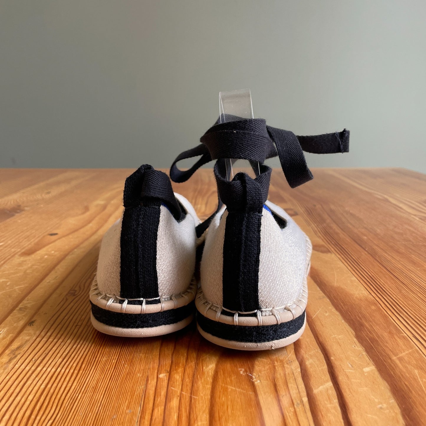 7.5 - Rothy's Cream & Black Canvas Espadrille Flats Boardwalk Shoes 0715MF