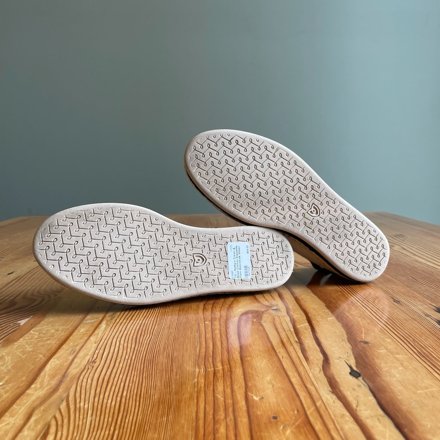 7.5 - Rothy's Cream & Black Canvas Espadrille Flats Boardwalk Shoes 0715MF