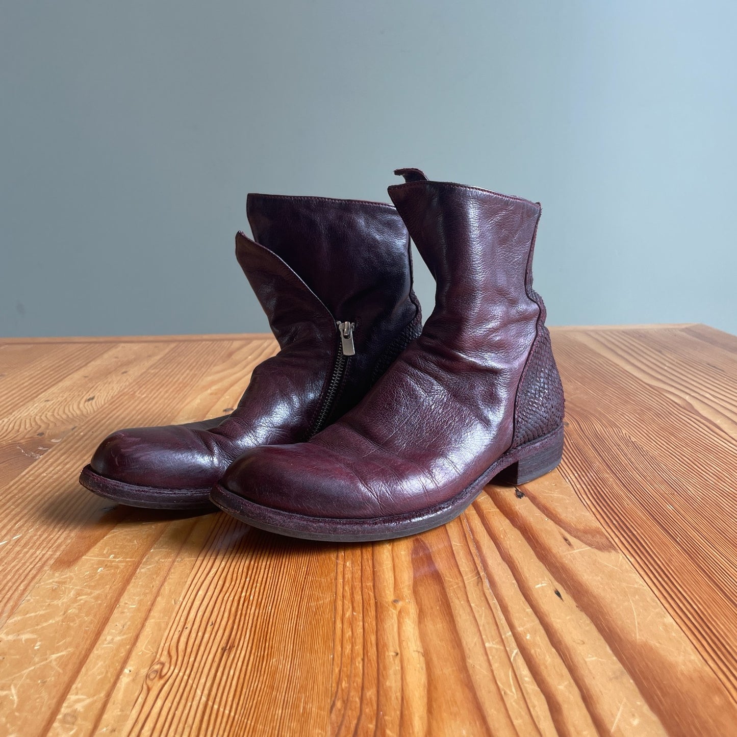 37 / 7 - Officine Creative Burgundy Moto Biker Asymmetric Ankle Boots 0902SD