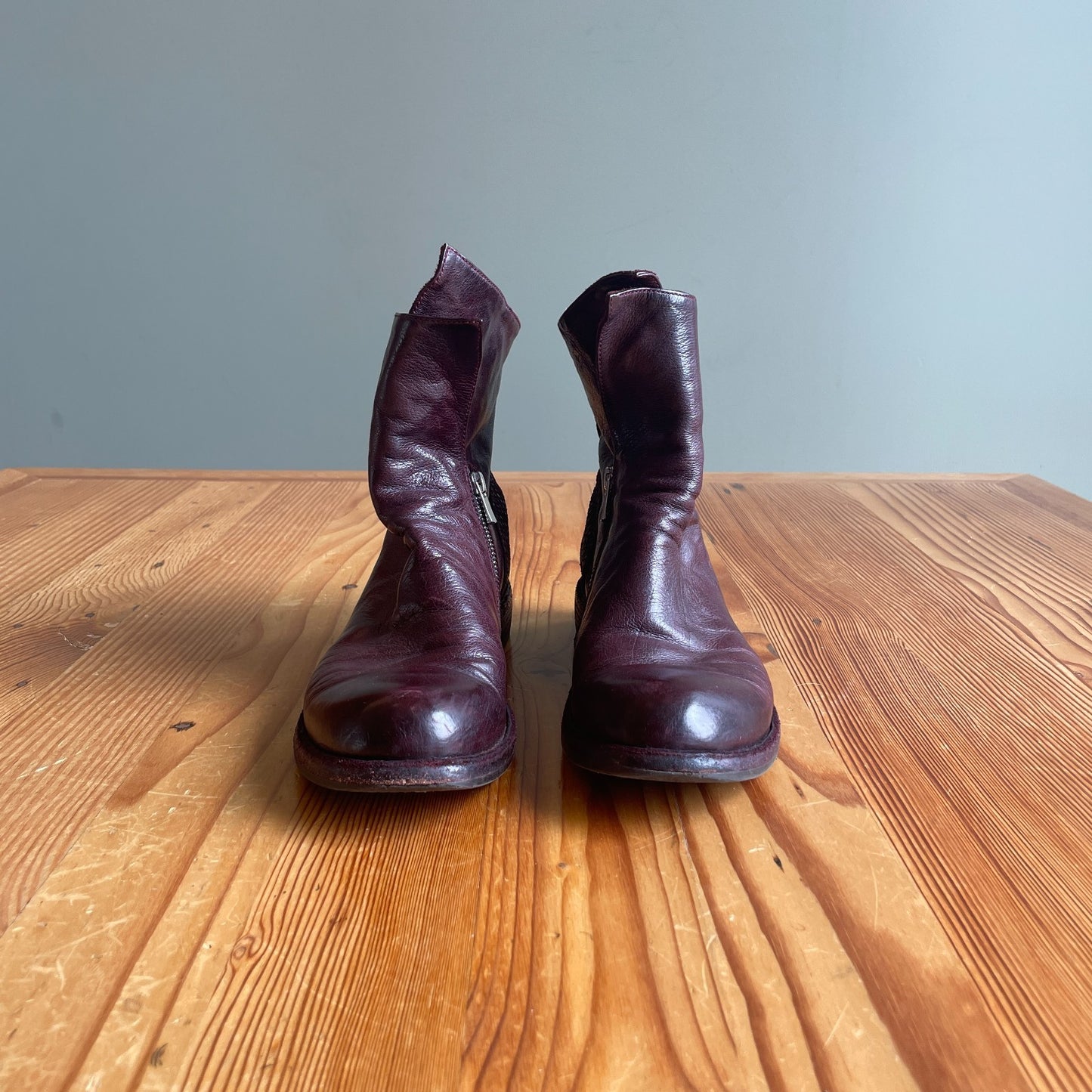 37 / 7 - Officine Creative Burgundy Moto Biker Asymmetric Ankle Boots 0902SD