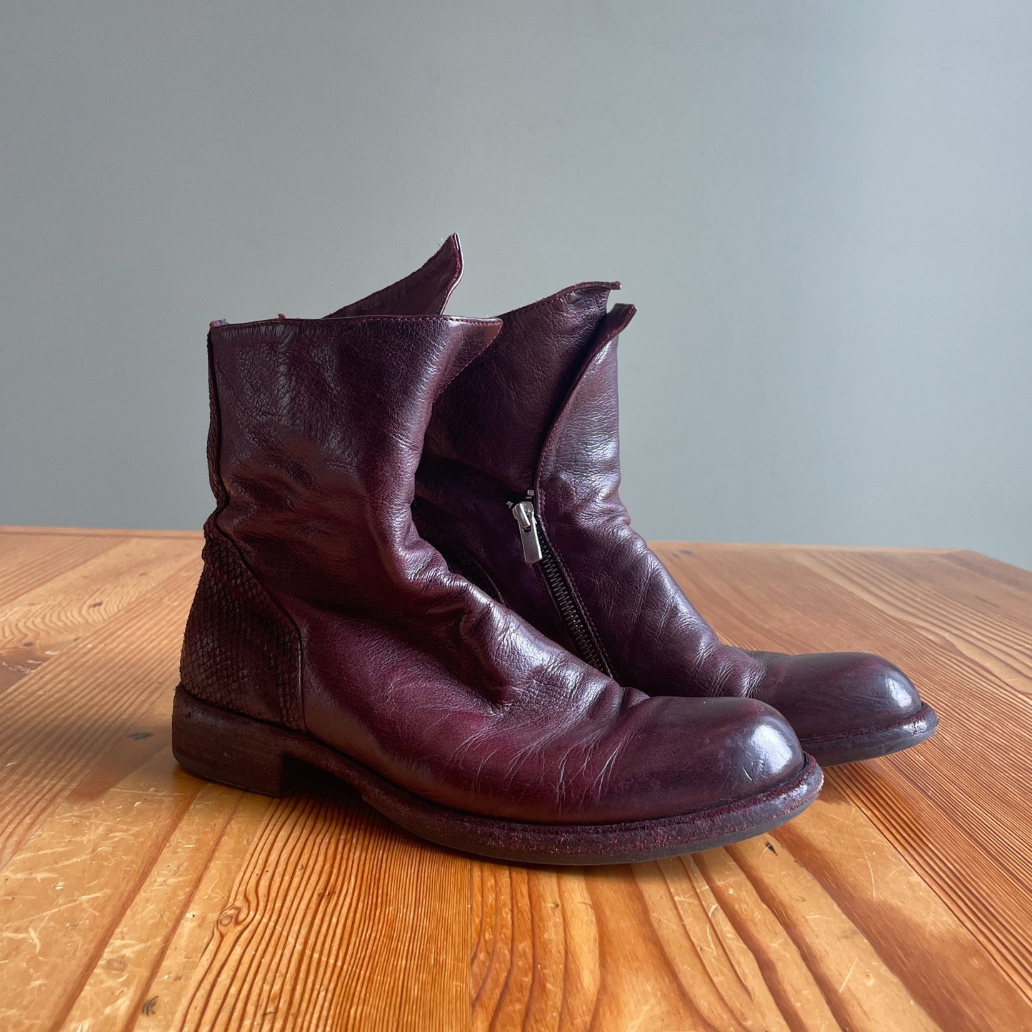 37 / 7 - Officine Creative Burgundy Moto Biker Asymmetric Ankle Boots 0902SD