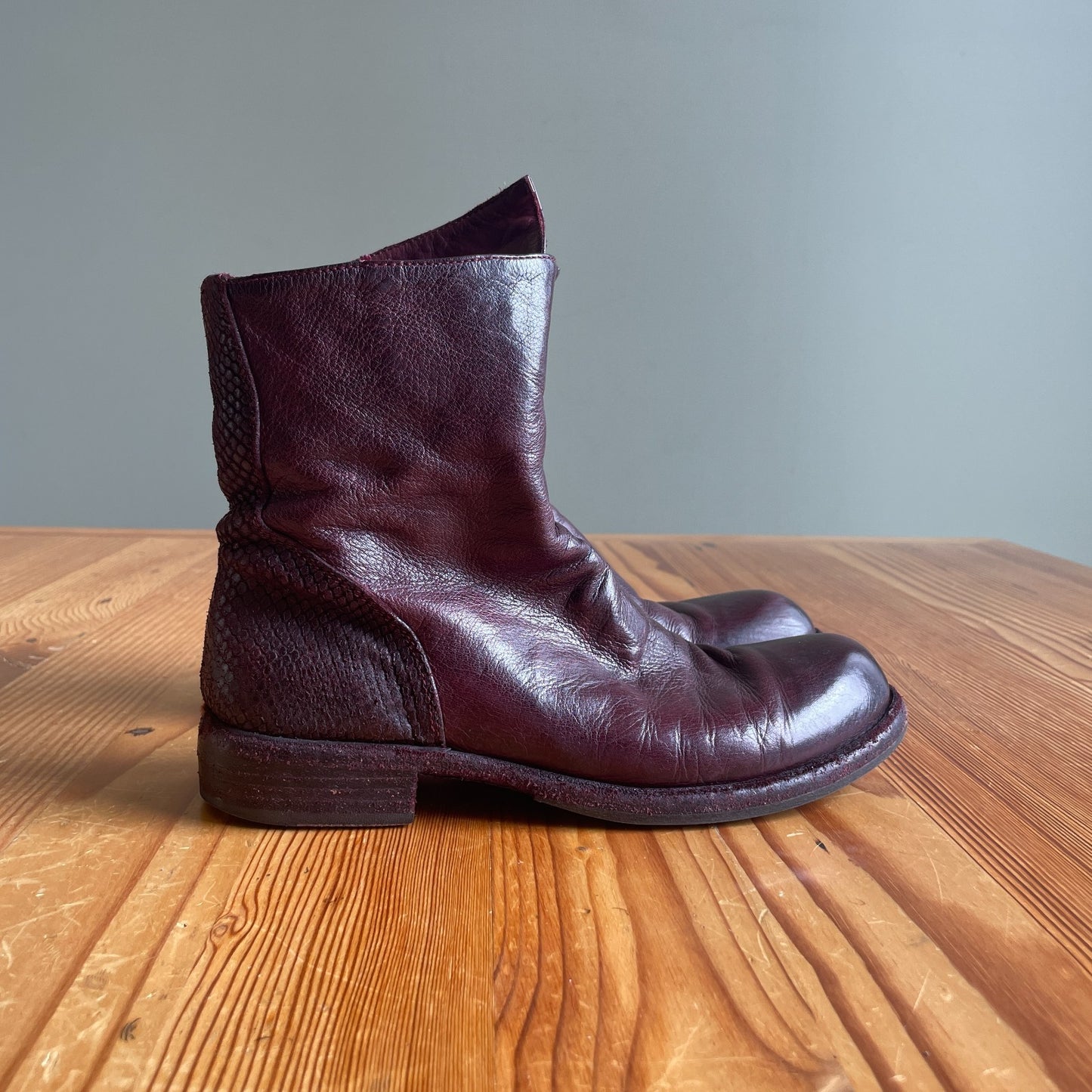 37 / 7 - Officine Creative Burgundy Moto Biker Asymmetric Ankle Boots 0902SD