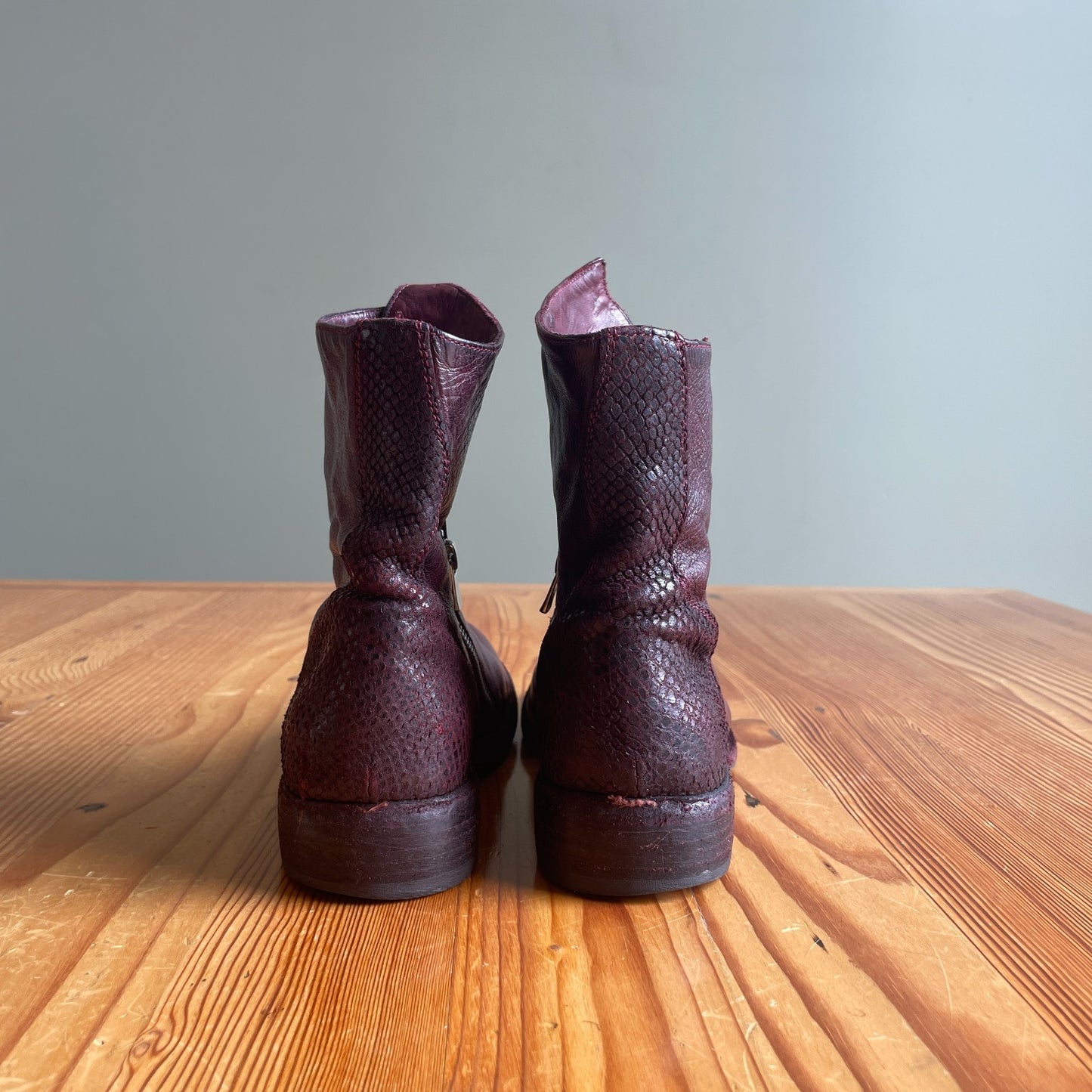 37 / 7 - Officine Creative Burgundy Moto Biker Asymmetric Ankle Boots 0902SD