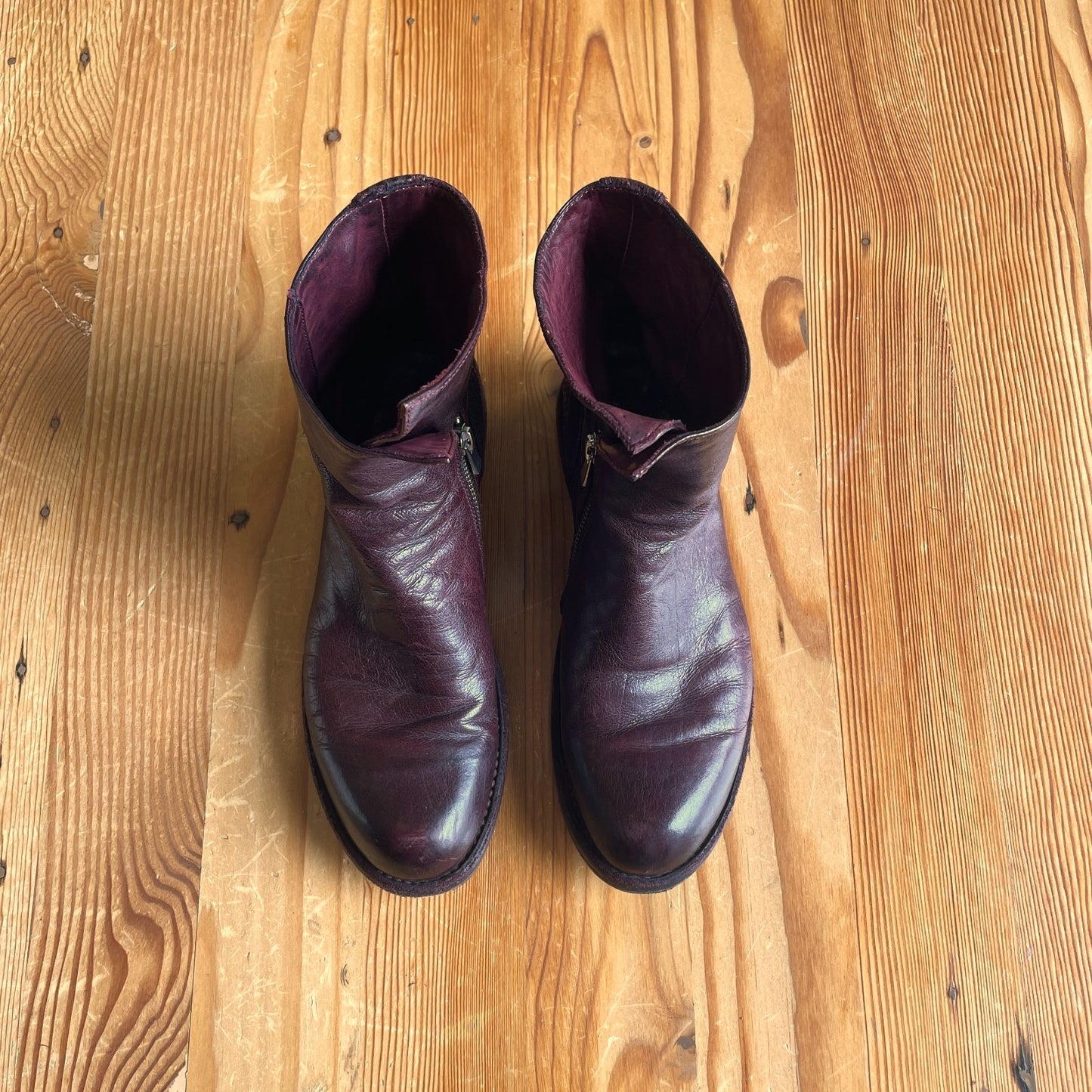 37 / 7 - Officine Creative Burgundy Moto Biker Asymmetric Ankle Boots 0902SD