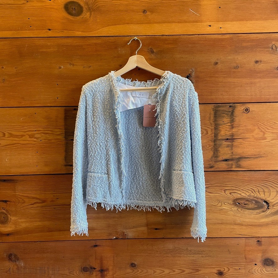 36 / S - IRO $345 Light Blue Fringe Trim Shavani Classic Jacket NWOT NEW 0929JM