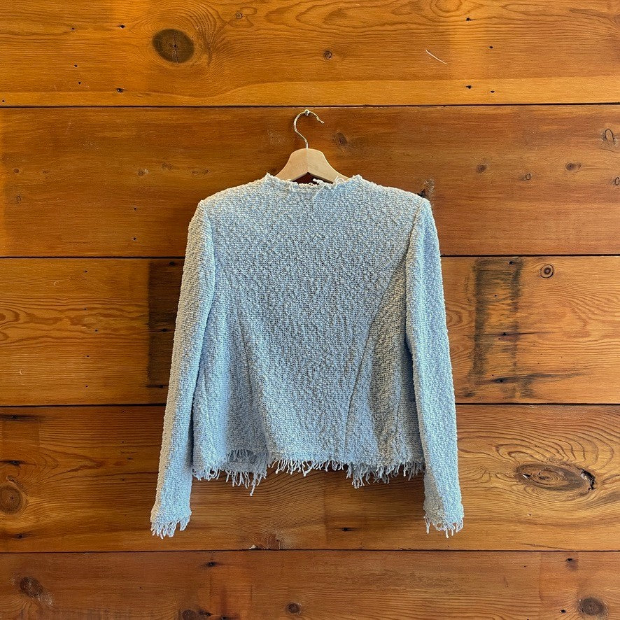 36 / S - IRO $345 Light Blue Fringe Trim Shavani Classic Jacket NWOT NEW 0929JM