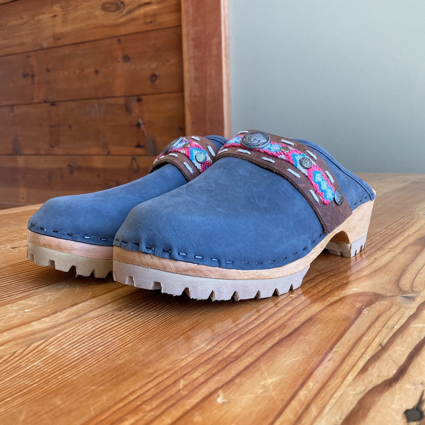40 / 9-9.5 - Tessa Clogs NEW Blue Limited Edition Breck Boho Strap Shoes 0727AO