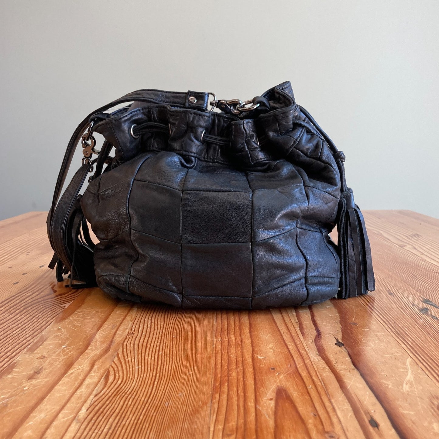Monserat de Lucca Black Soft Lambskin Studded Tassel Trim Purse 1023RL