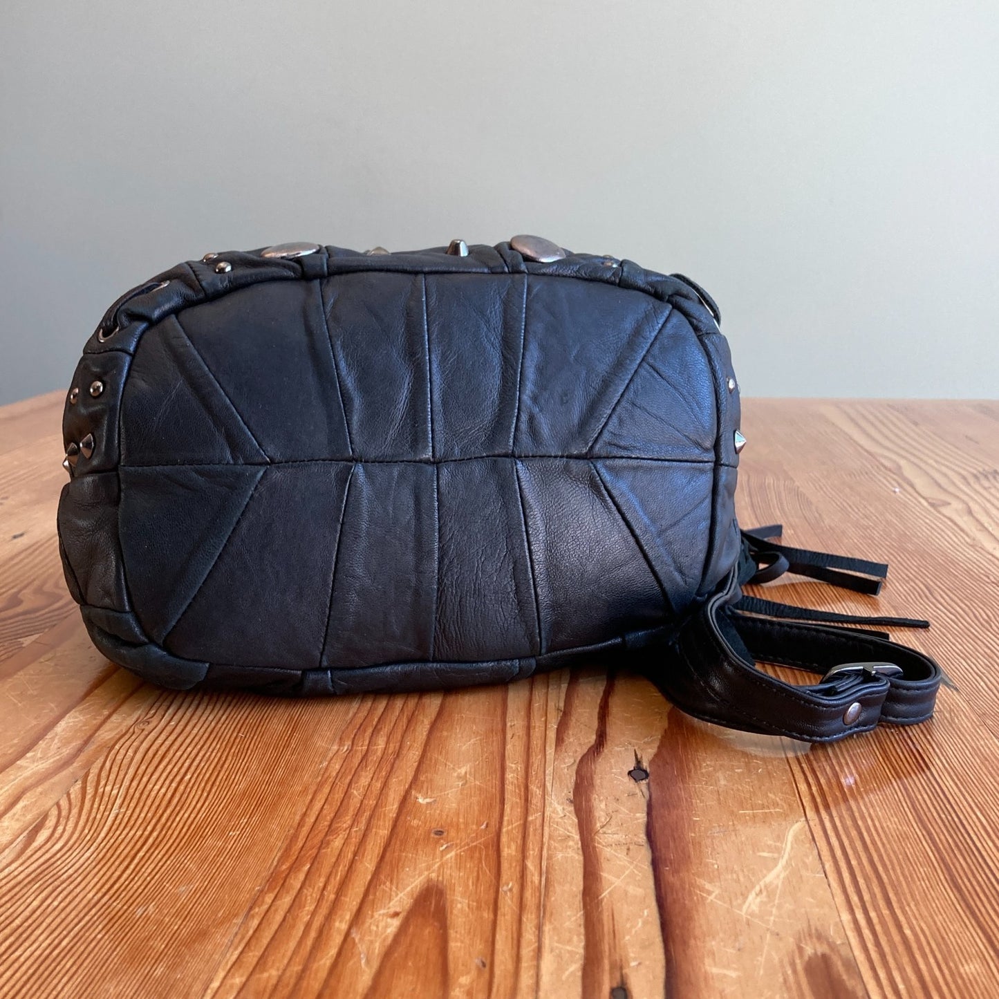 Monserat de Lucca Black Soft Lambskin Studded Tassel Trim Purse 1023RL