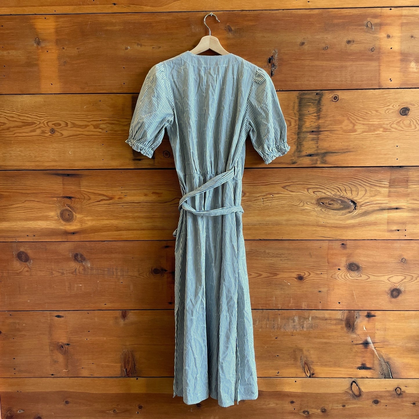 XS - Pendleton Blue White Striped Short Sleeve Wrap Midi Dress 0430SM