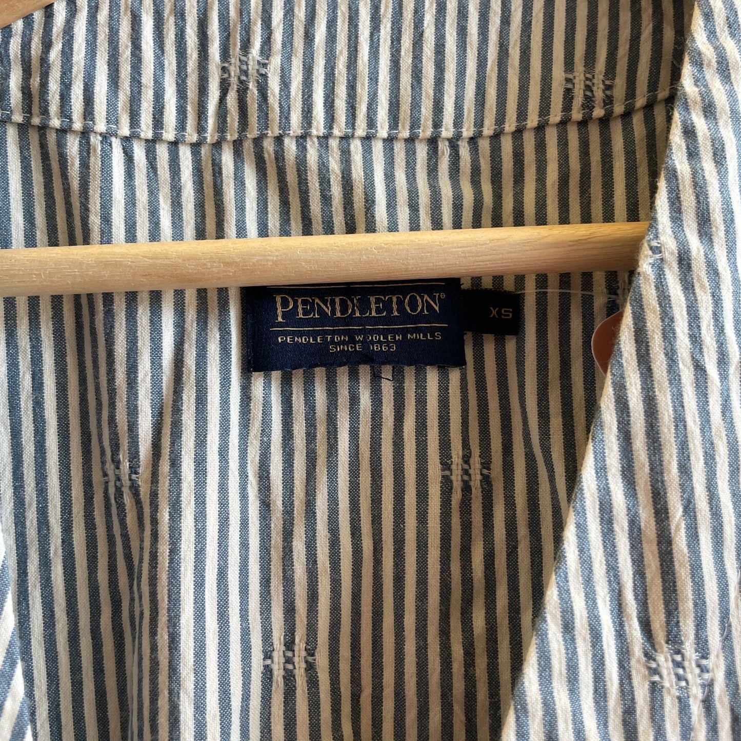 XS - Pendleton Blue White Striped Short Sleeve Wrap Midi Dress 0430SM