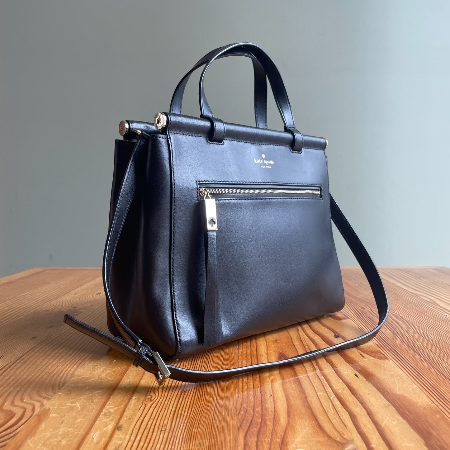 Kate Spade Black Leather Top Handle Royal Place Shoulder Bag 0315MN