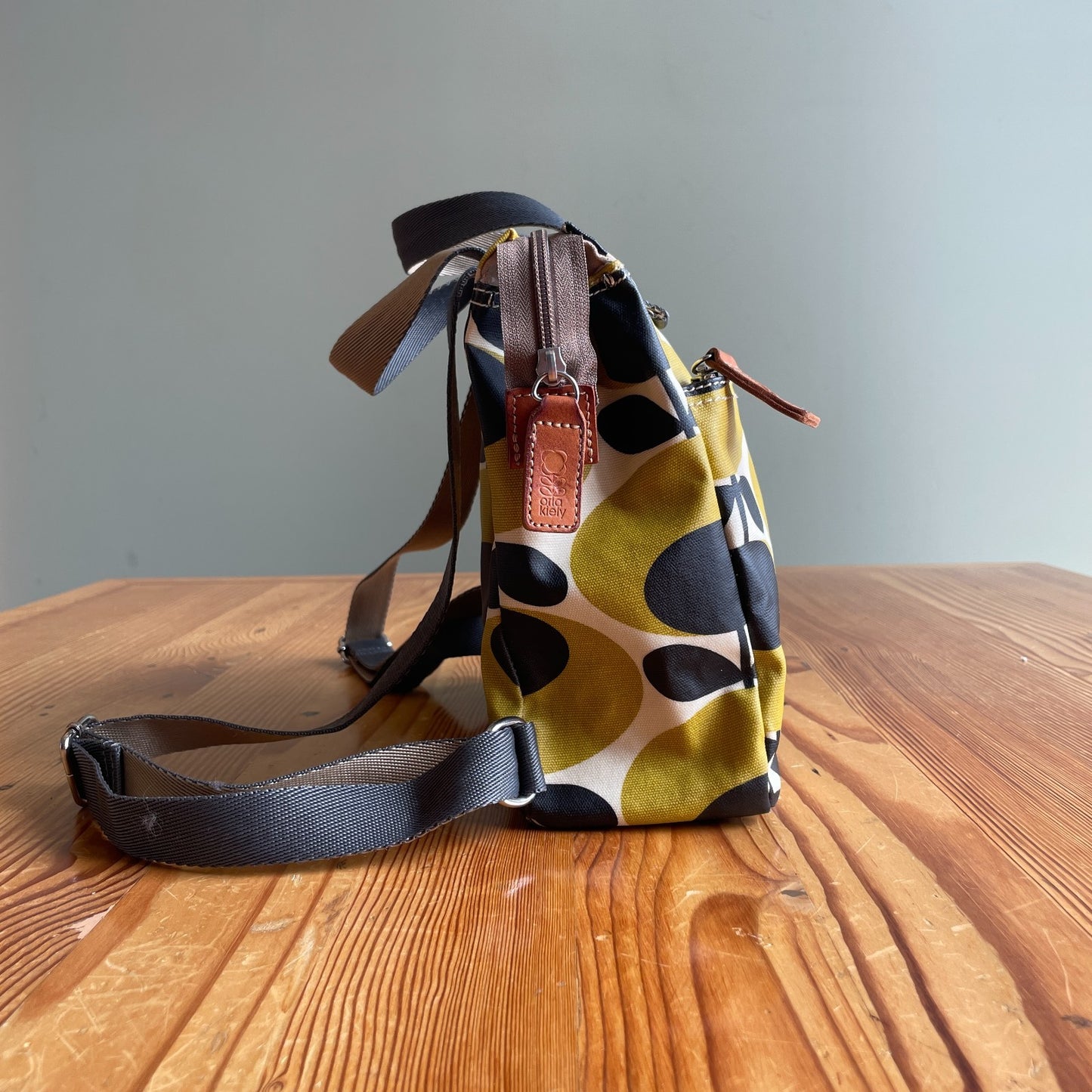 Orla Kiely Yellow & Black Retro Floral Print Small Coated Canvas Backpack 0721DK