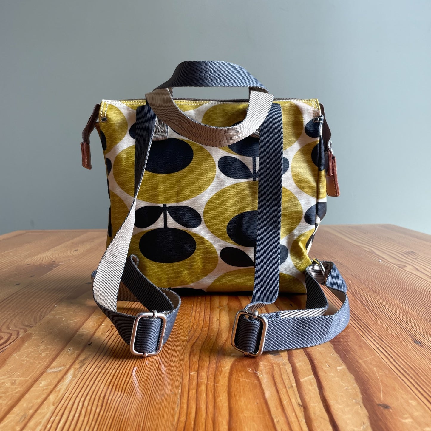 Orla Kiely Yellow & Black Retro Floral Print Small Coated Canvas Backpack 0721DK