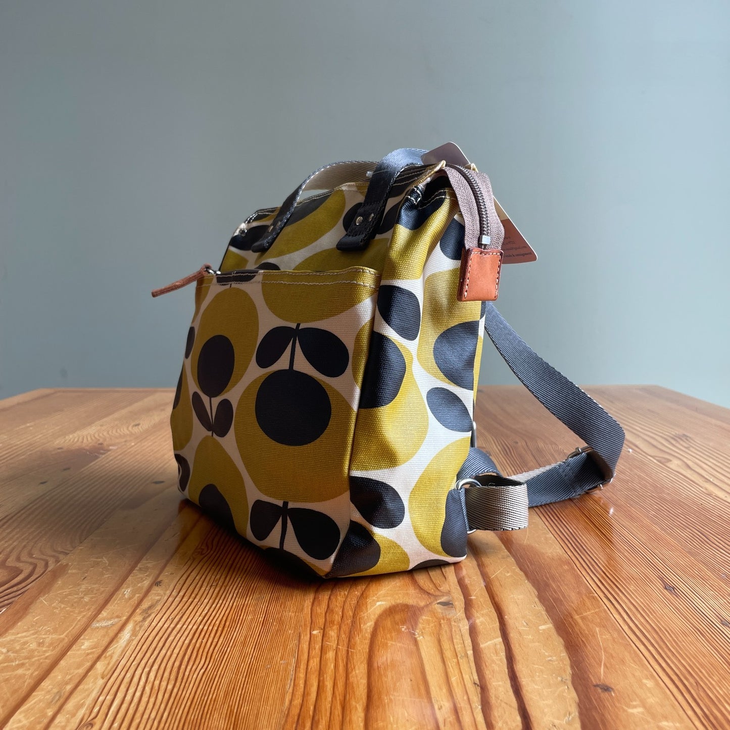 Orla Kiely Yellow & Black Retro Floral Print Small Coated Canvas Backpack 0721DK