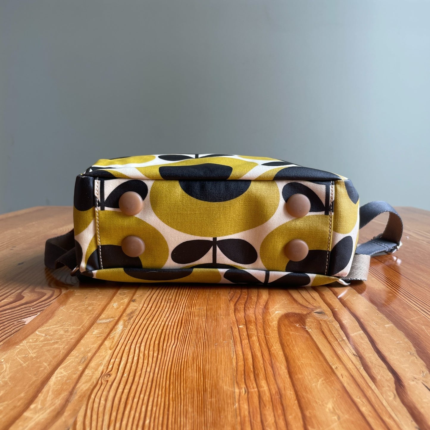 Orla Kiely Yellow & Black Retro Floral Print Small Coated Canvas Backpack 0721DK