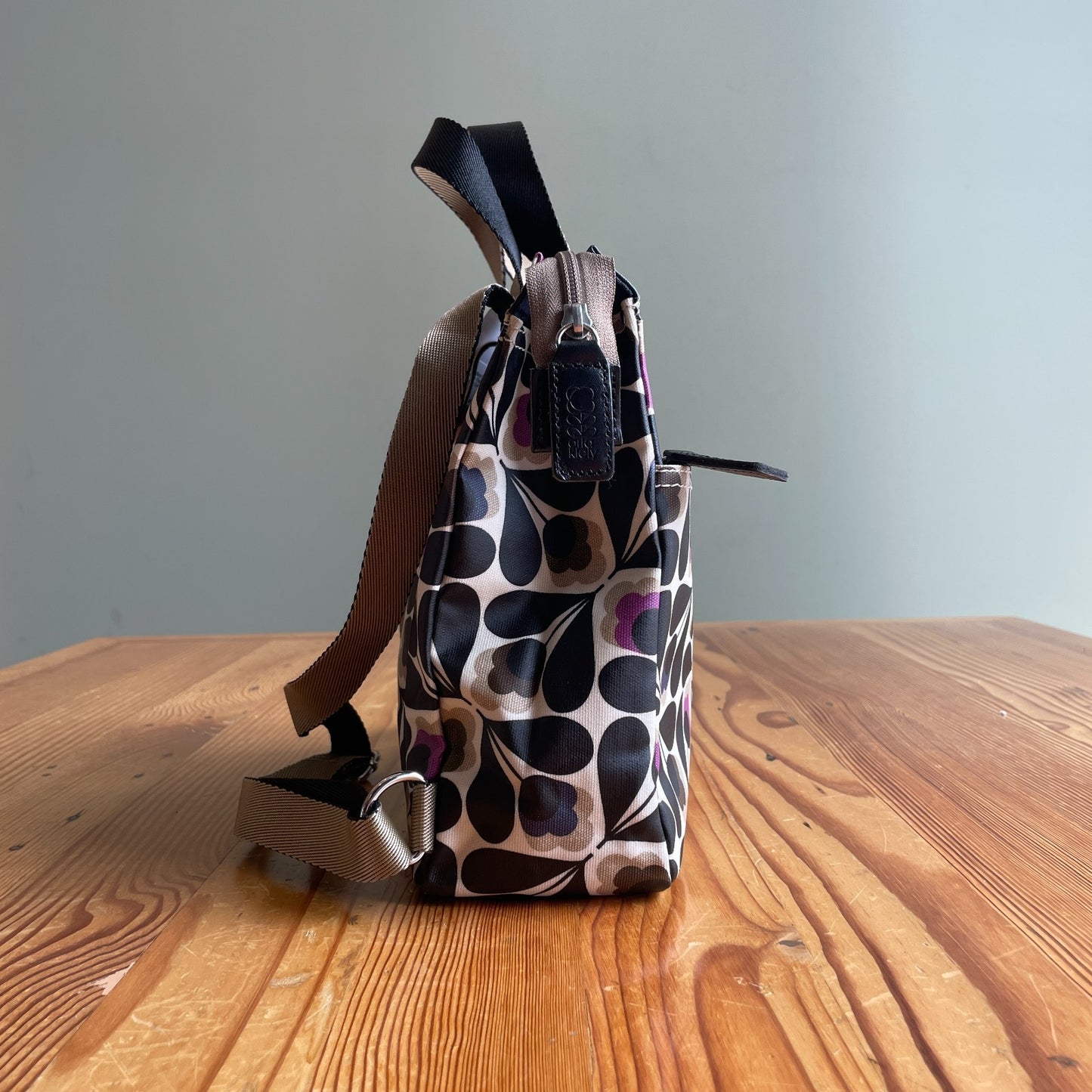 Orla Kiely Black & Purple Retro Floral Print Small Coated Canvas Backpack 0721DK