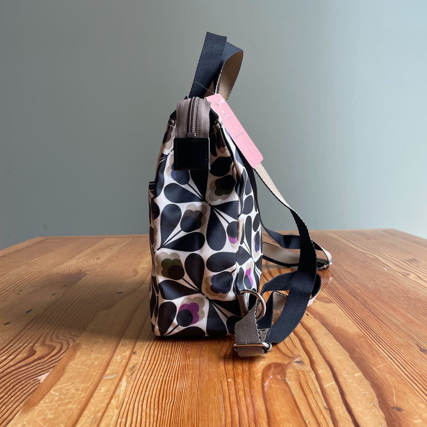 Orla Kiely Black & Purple Retro Floral Print Small Coated Canvas Backpack 0721DK