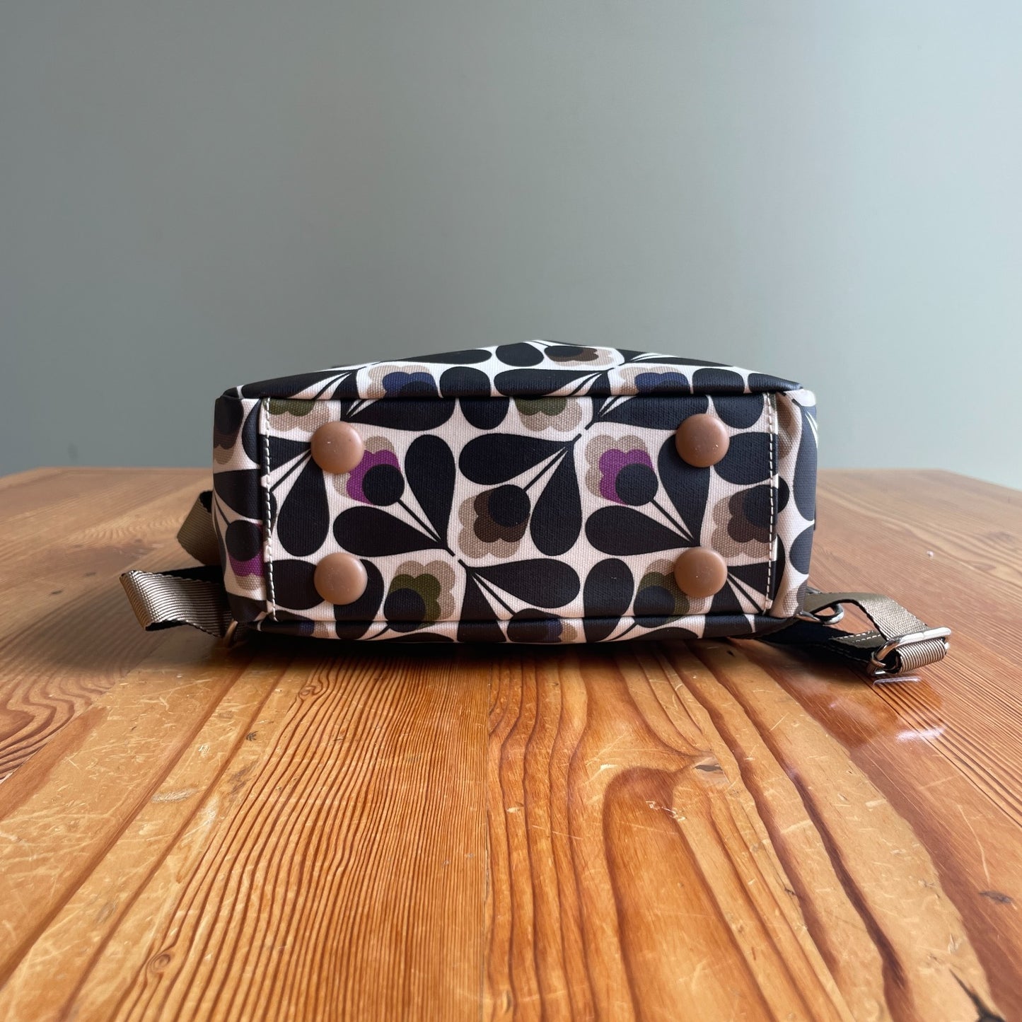 Orla Kiely Black & Purple Retro Floral Print Small Coated Canvas Backpack 0721DK