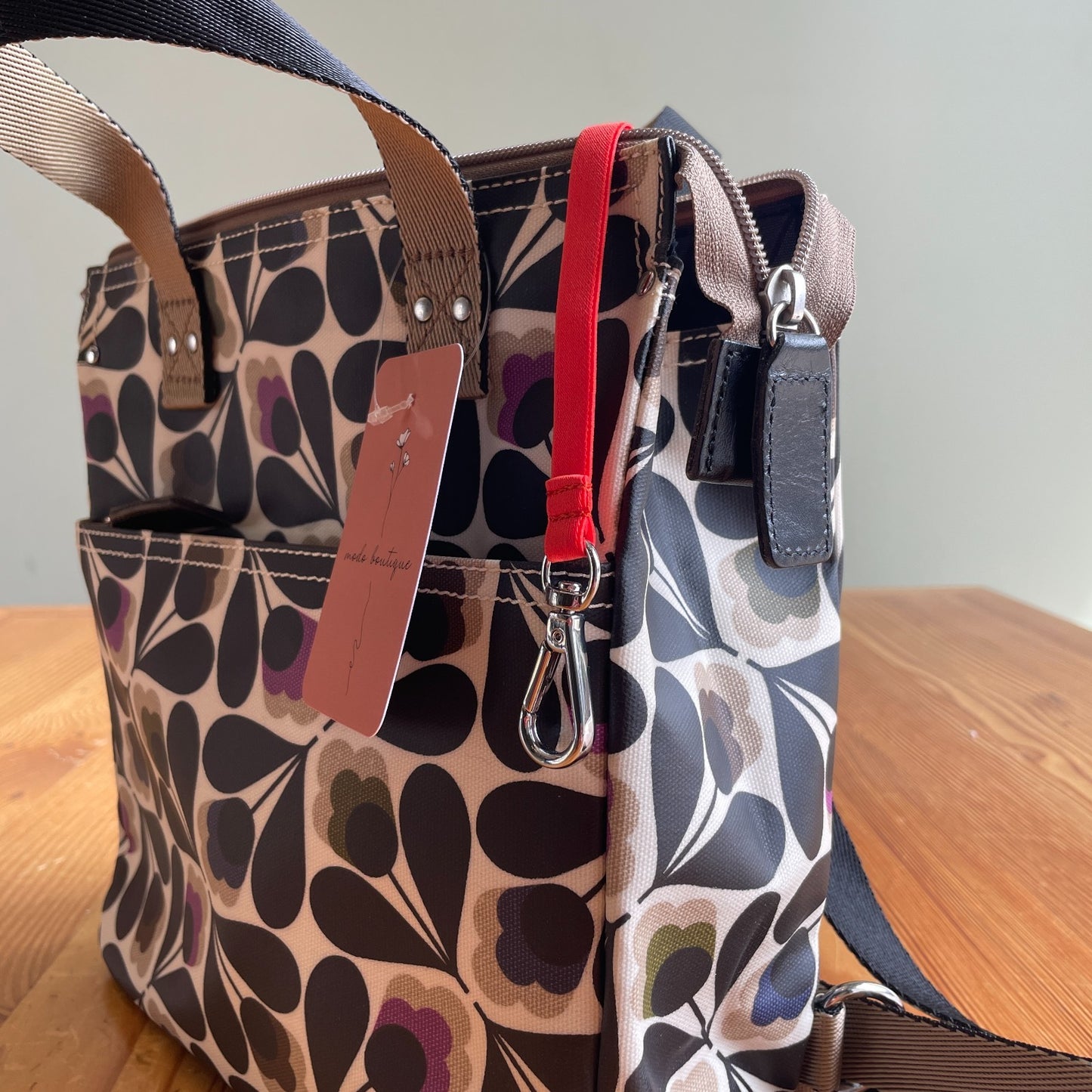 Orla Kiely Black & Purple Retro Floral Print Small Coated Canvas Backpack 0721DK