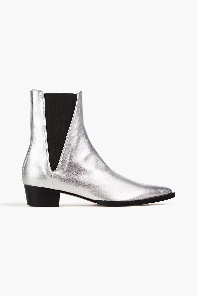 36 / 6 - Frame Silver Leather Metallic Carson Chelsea Boots NEW 0929JM