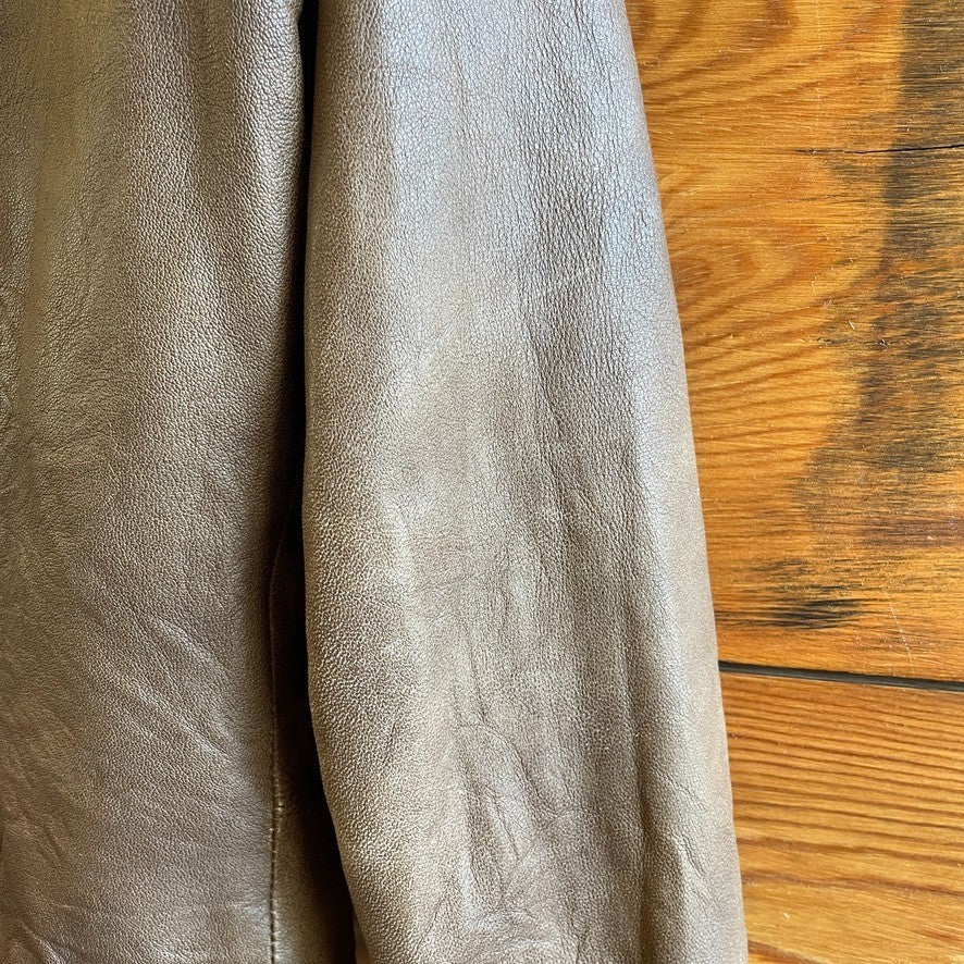 M - Veda Brown Soft Leather Zip Up Ribbed Sleeve Jacket *flaws 0731GR