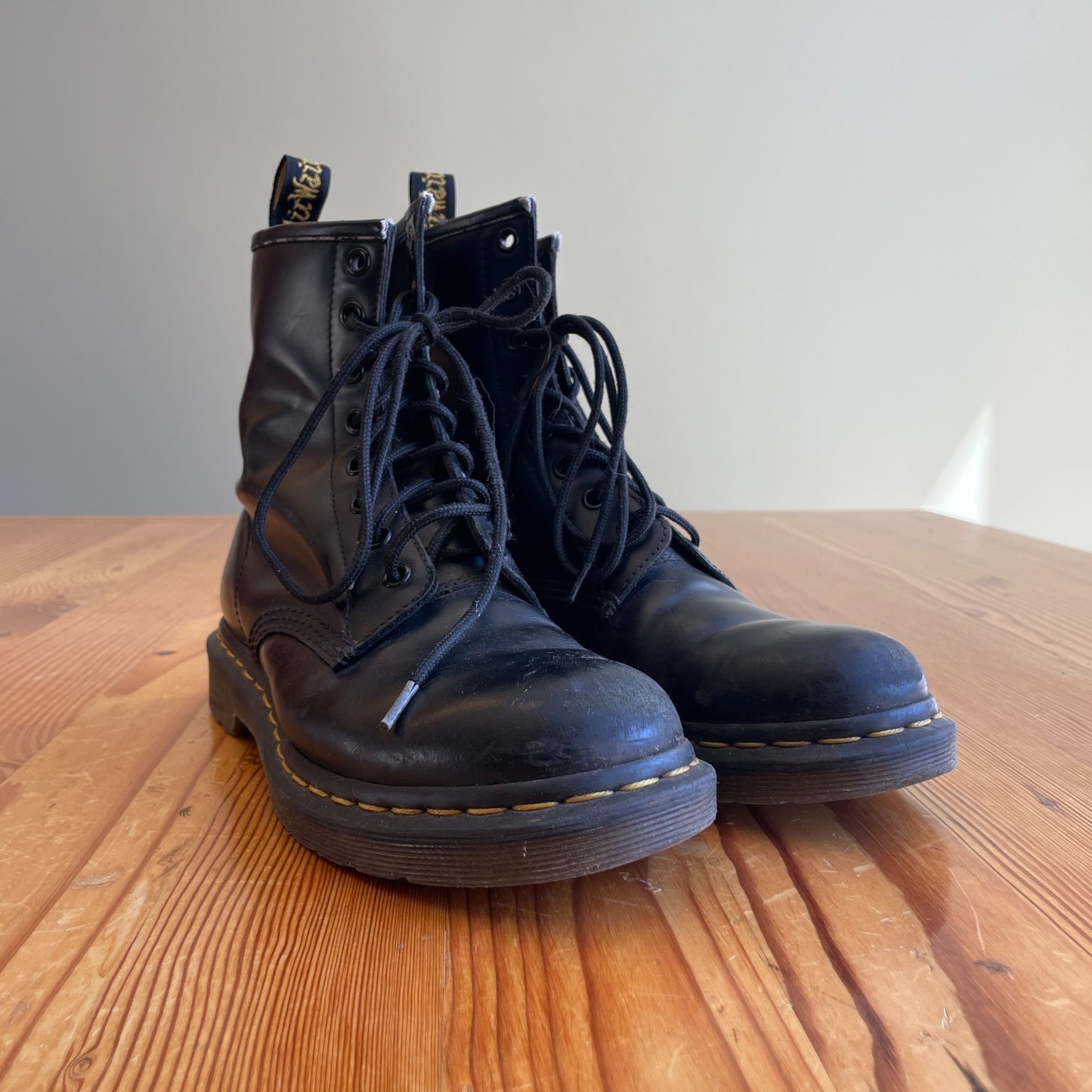 8 US - Dr Martens Black Broken In Leather 1460 8 Eye Combat Boots 0731GR